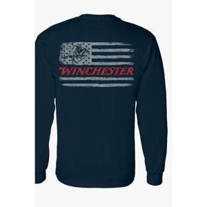 NWT Winchester Official Legend of Winchester Print LS Military Navy Cotton ‎ M